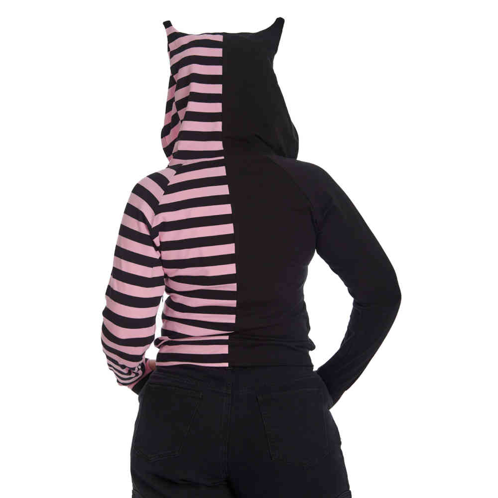 Banned - Shiori Half And Half Vest met capuchon - Zwart/Roze
